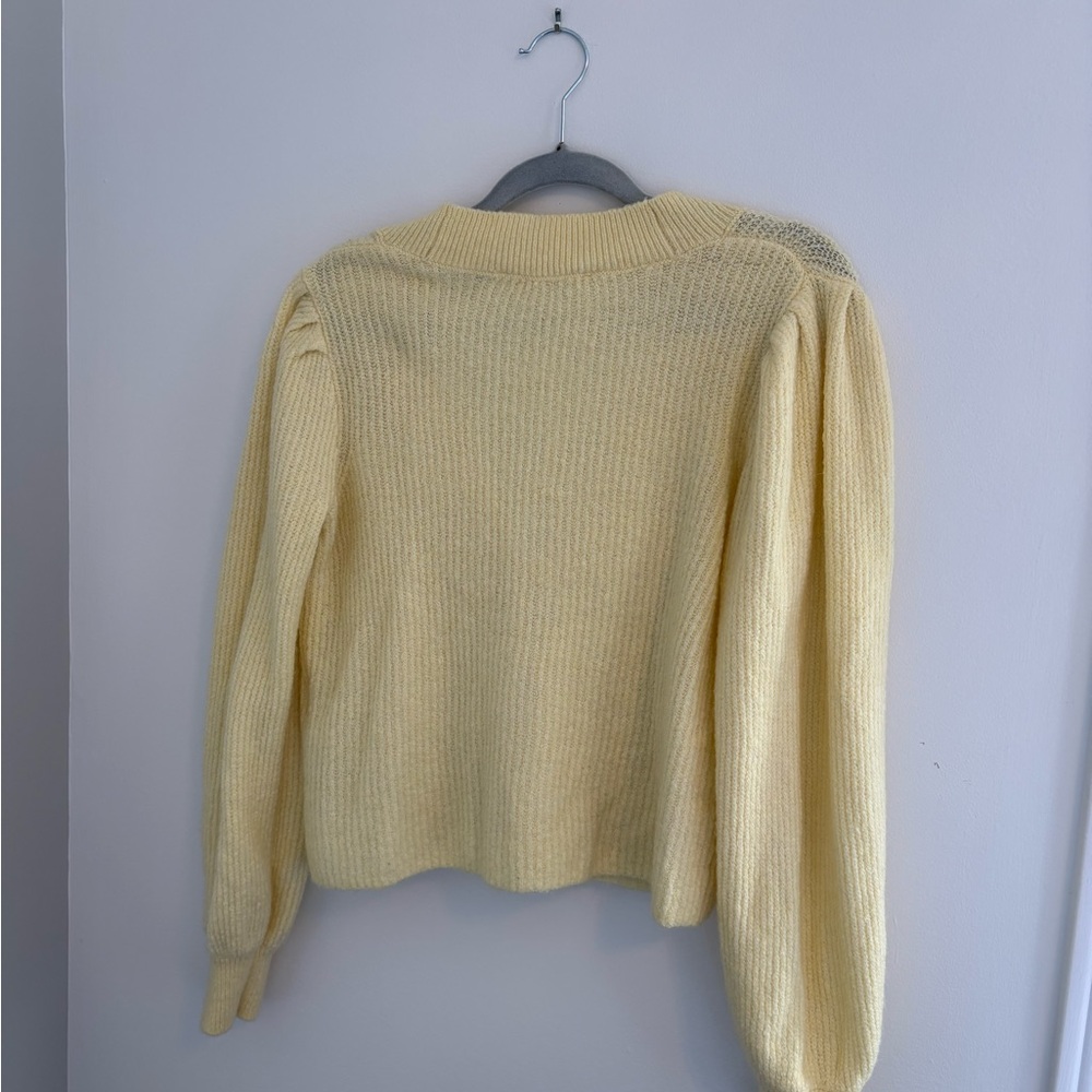 Butter Yellow Rib-Knit V-Neck Sweater - Picture 3 of 3